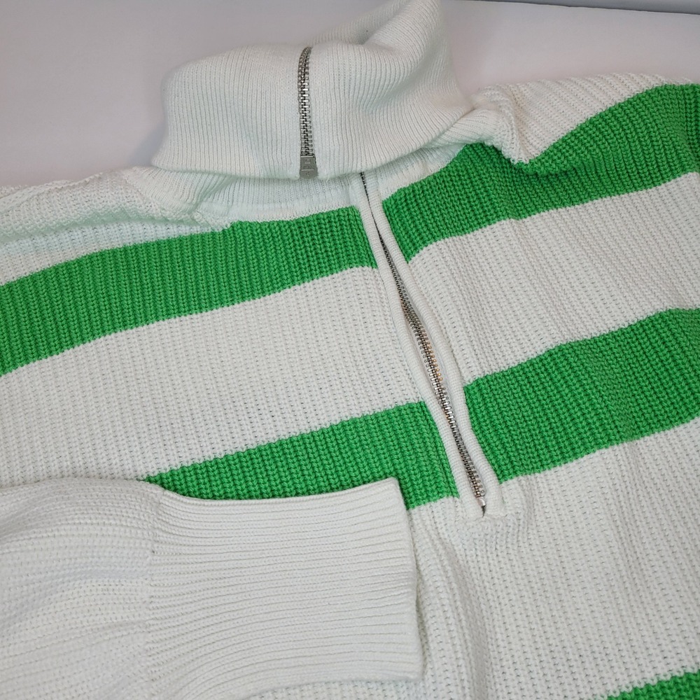 Aerie Quarter Zip Pullover Womens XL White Green Striped Excellent Cotton Knit